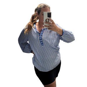 Vineyard Vines Woven Geometric Newport White blue tunic top size XL summer
